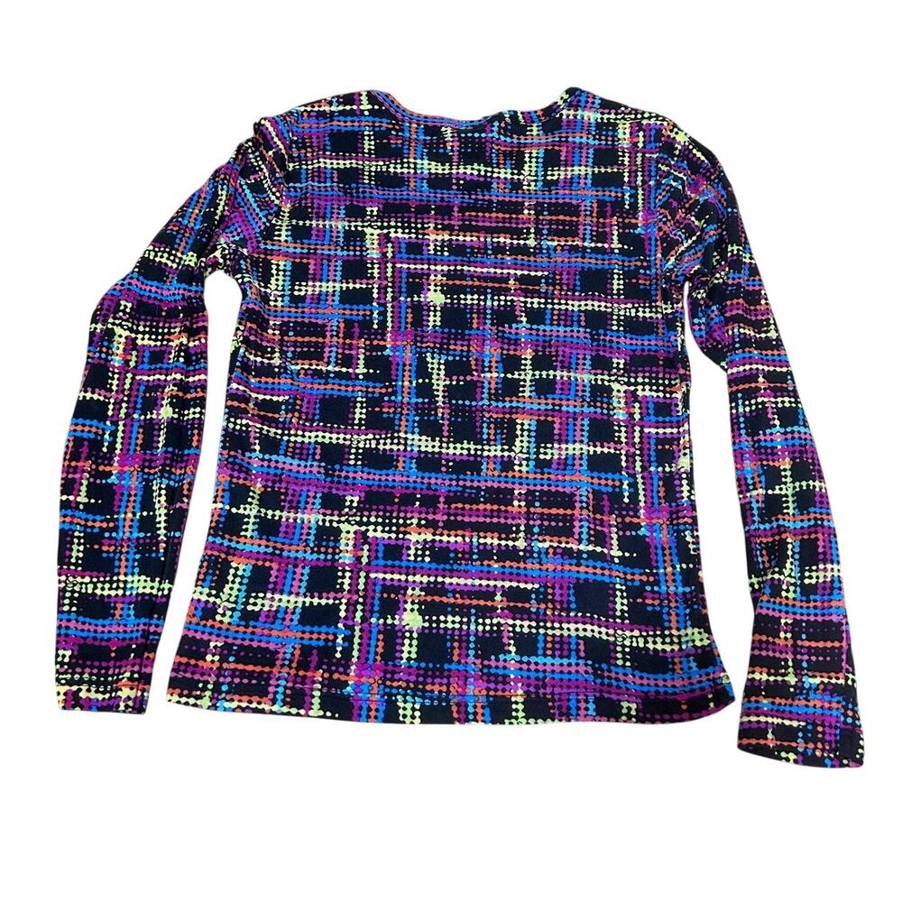 Lynn Ritchie Silk Blend Long Sleeve Top S Colorful Abstract Grid Y2K Stretch - Picture 4 of 6